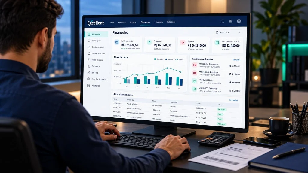 Tela de controle financeiro do sistema Excellent