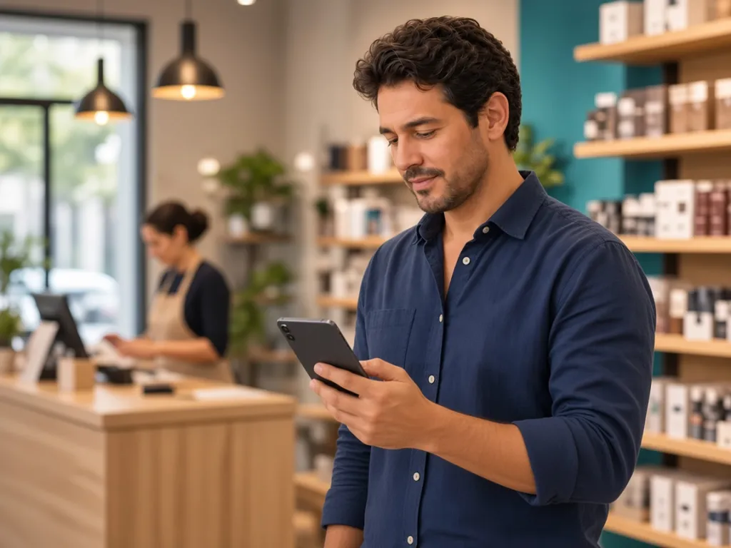 Empresário acompanhando as vendas da loja pelo celular